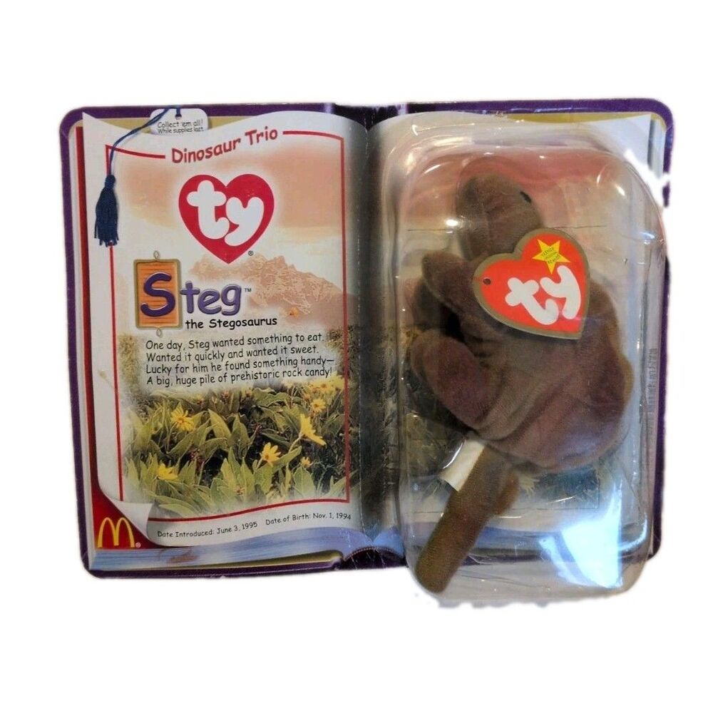 1995 McDonald's Plush Beanie Baby Steg For Collecting Dinosaur Trio